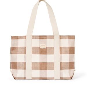 Loeffler Randall Cream and Brown Checkered Tote